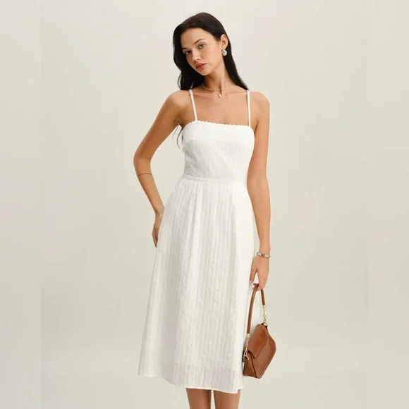 White Pocket A-Line Slip Midi Dress - Picture 3 of 8